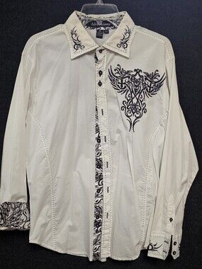 Victorious Los Angeles Men's White/Black Embroidered Button-Up Shirt